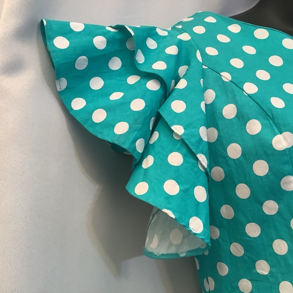 Sisjuly Dress Women’s Size Large Ruffle Sleeves Polka Dot Turquoise White - Picture 3 of 14